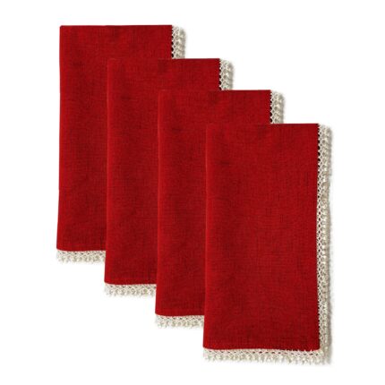 Ucaabnel French Perle Red Dinner Napkins - Set Of 4