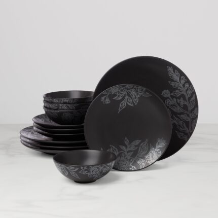 Ucaabnel Roseto Charcoal 12-Piece Dinnerware Set