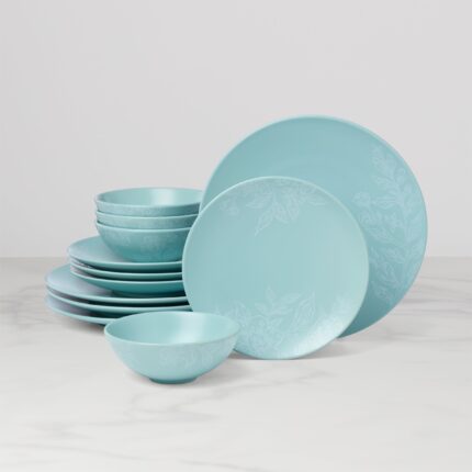 Ucaabnel Roseto French Blue 12-Piece Dinnerware Set