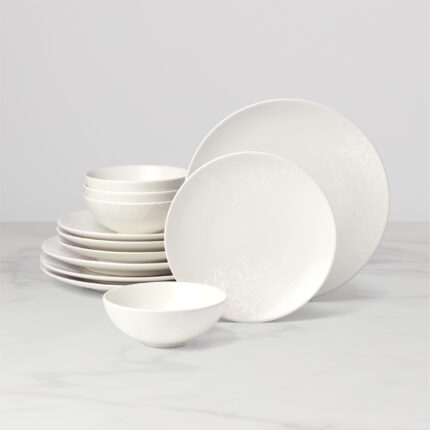 Ucaabnel Roseto White 12-Piece Dinnerware Set